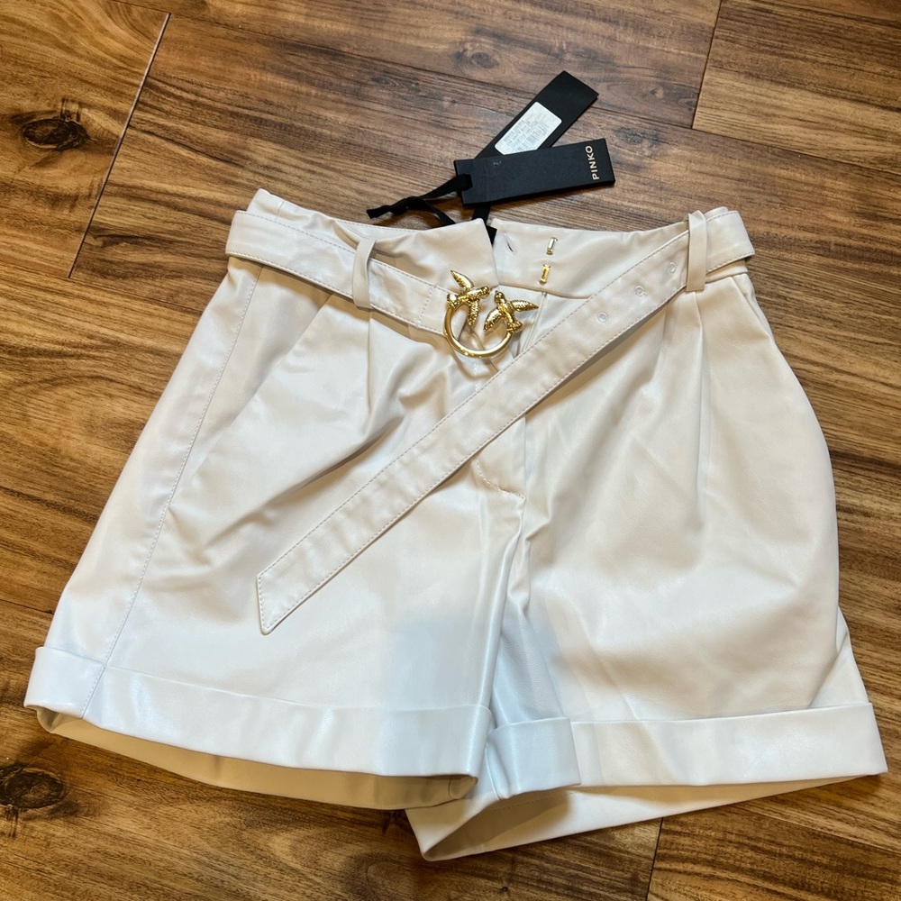 Pinko White Faux Leather Shorts! NWT! Size 2 & 6 US